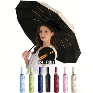 12ribs Double Bones Automatic UV Colorful Stylish Windproof Umbrella, Portable Folding Design, Ideal for Rain and Sun Protection