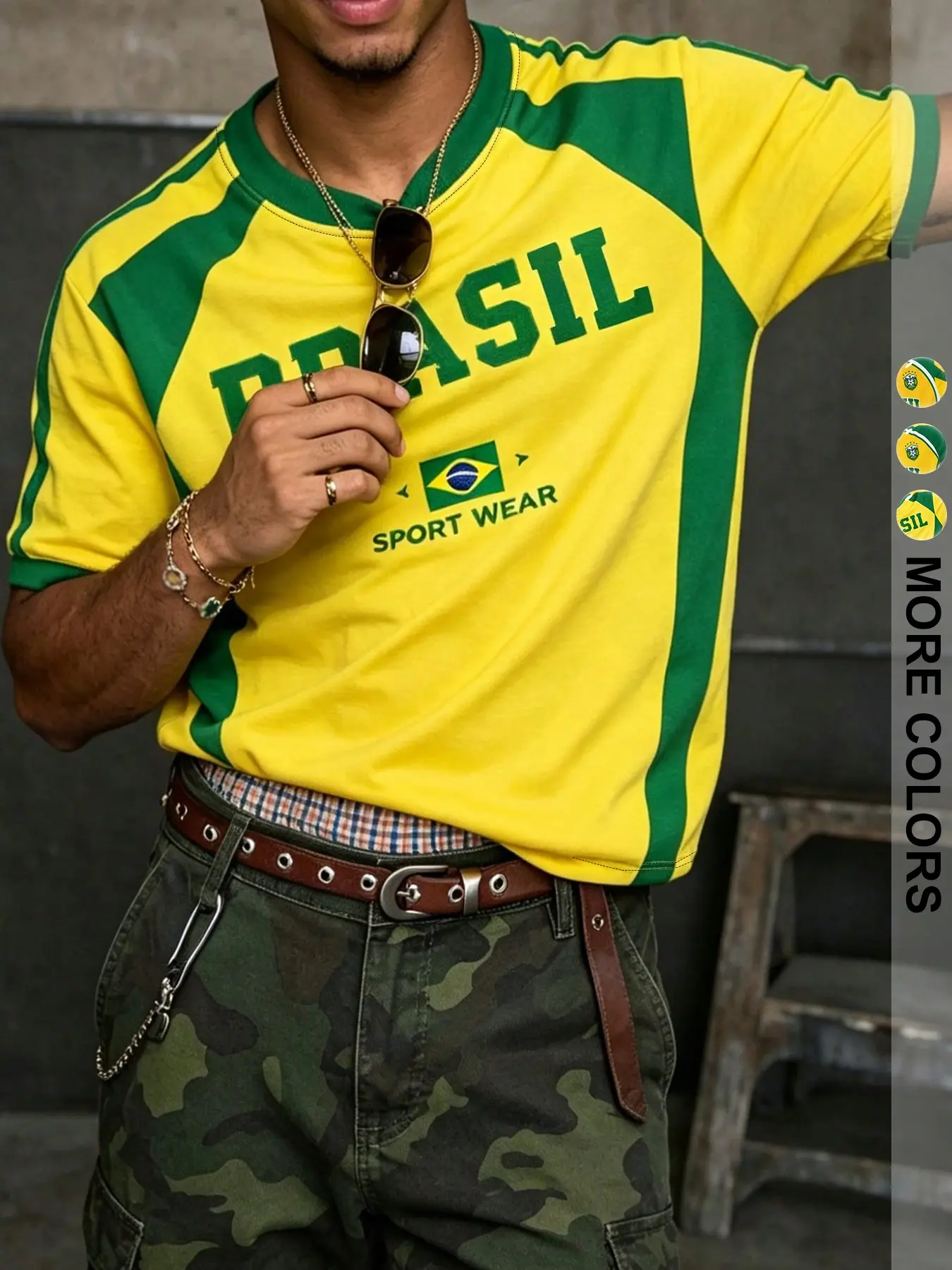 Men's Brazil Graphic T-Shirt, Football Tee, Sportswear, Casual Loose-Fit Long Jersey, Comfortable for All Seasons, Ideal for Outdoor Activities