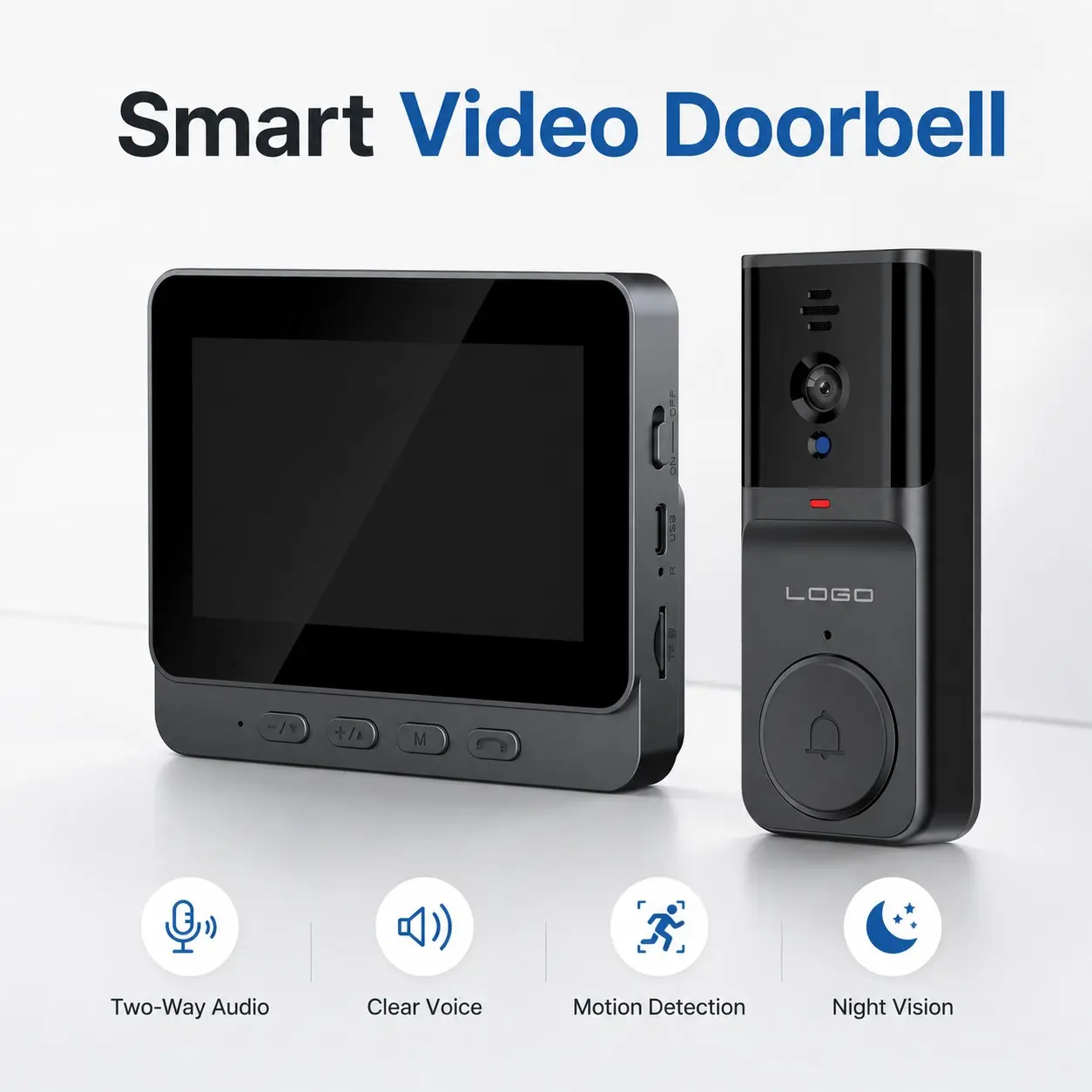 Wireless Video Doorbell with Screen, No WiFi/APP Required, Two-Way Talk, Night Vision, Rechargeable Battery, Easy Install for Home Security