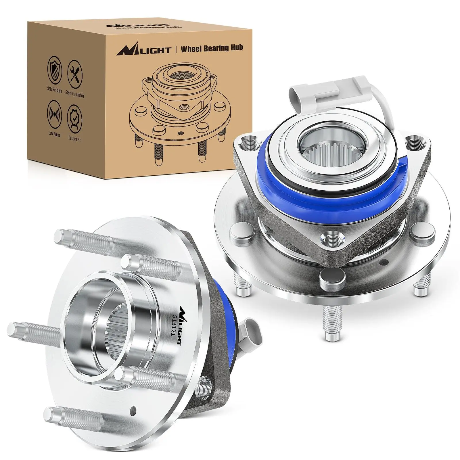 Nilight Front Wheel Hub and Bearing Assembly w/Speed Sensor, 5 Lug w/ABS, 3-Hole Flange, OEM 513121 for Chevy Impala 2000,2002-2011, Buick Lacrosse Allure 2005-2009, Cadillac DTS Eldorado, Buick Century - Boosts Driving Stability, Buick Allure 2005‑2009