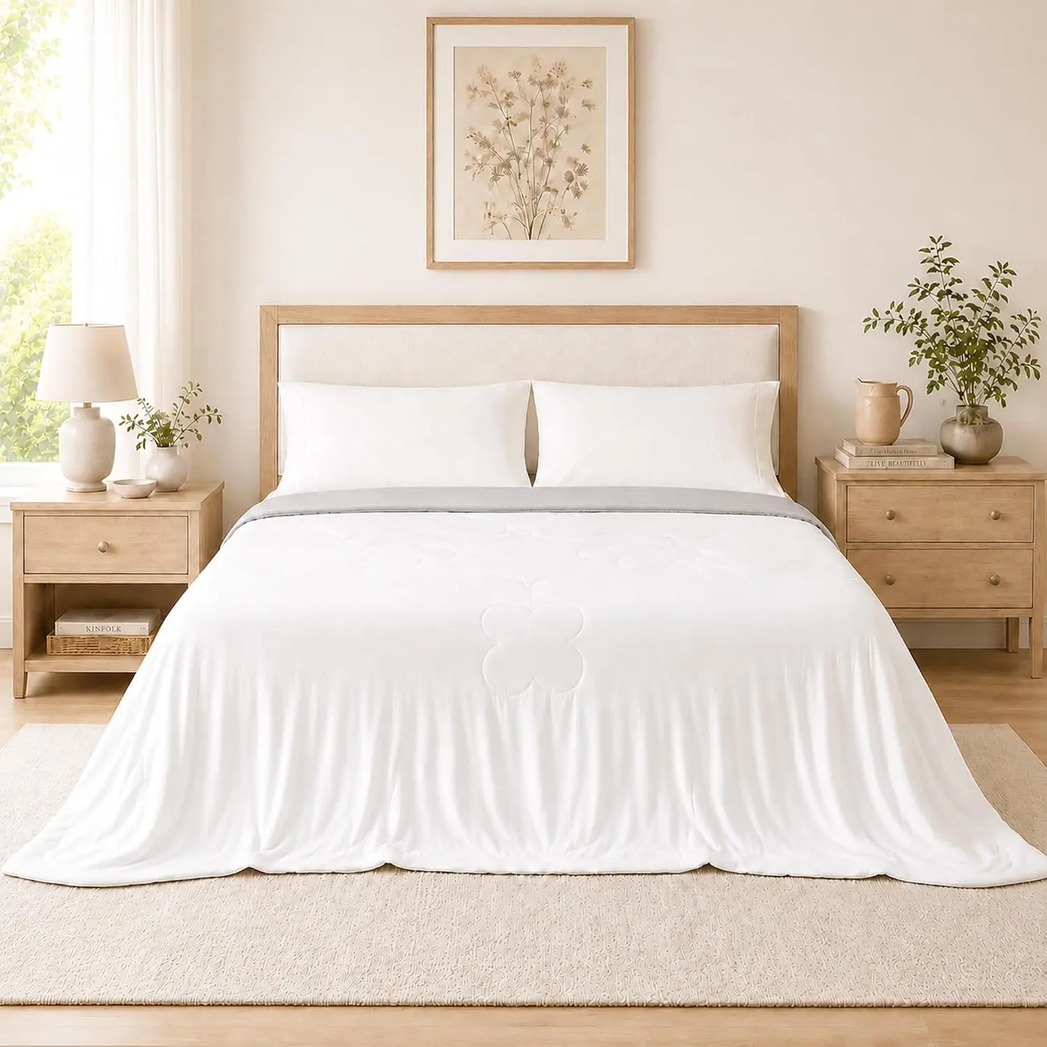 Cooling Blanket for Hot Sleepers, Lightweight Summer Quilt with Breathable Reversible Fabric for Bed, Couch, Dorm and Travel, Machine Washable,  Size 60"x80", White & Light Grey