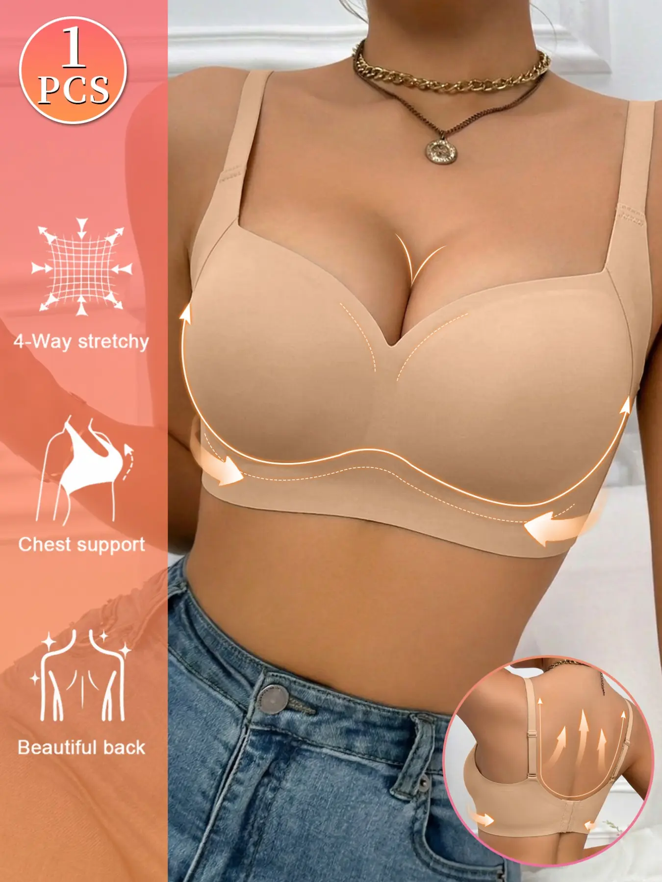 Women's Seamless Bralette, Adjustable Buckle, No Underwire, Medium Support, U-Back Design, Comfortable Fit, All Seasons Wear