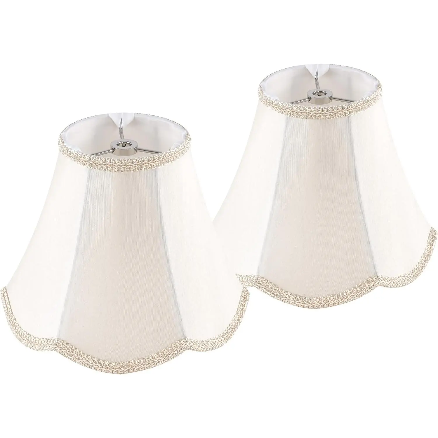 Small Scalloped Lamp Shades Set of 2,4"×8"×6.4" Bell Shade Art Decor | 0.41" Spider Fitter, Mini Boho Lampshade for Table Lamps & Night Lamp,Polyester Silk for Bedroom,Clip-on Adapter NOT included