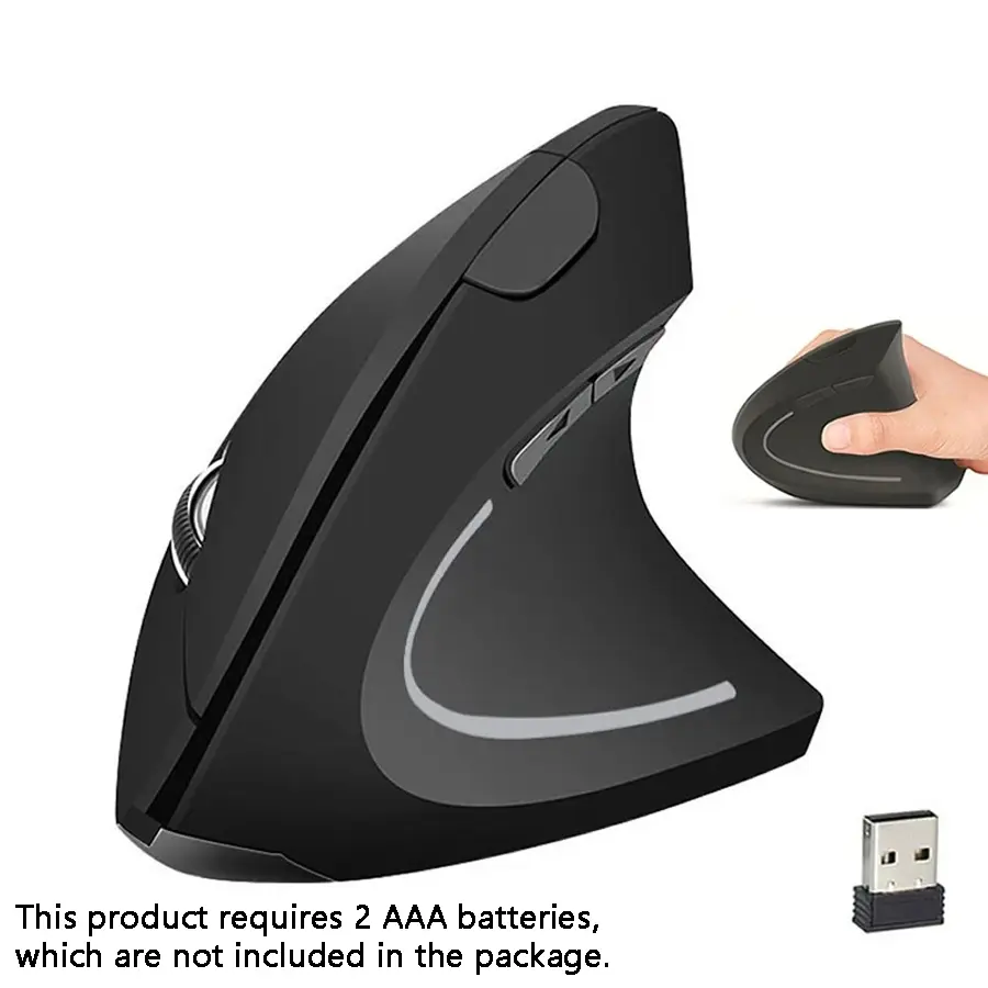 Vertical Wireless USB, Ergonomic Lightweight Design, Battery Powered (2 AAA Batteries Required, Not Included), Precision Wheel, for PC Laptop Gaming, Lightweight Gaming Accessory