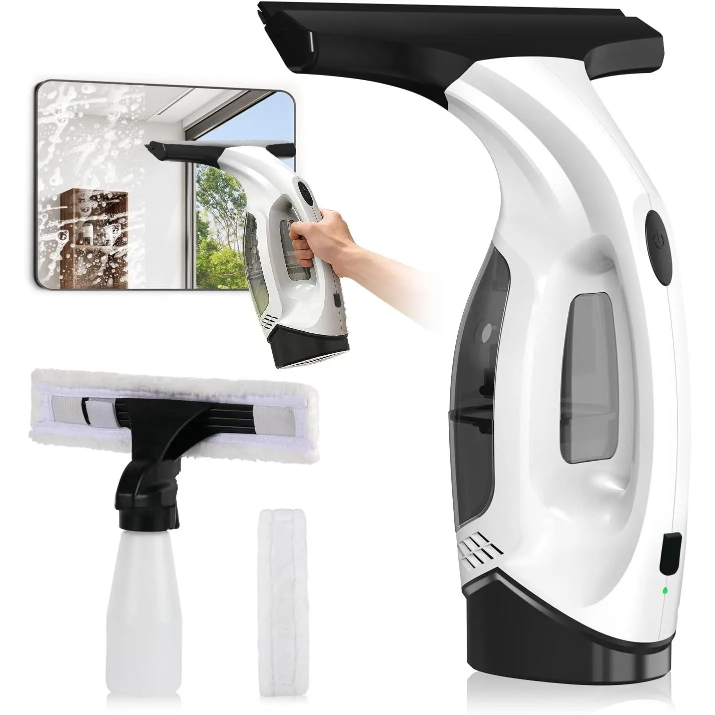 Cordless Window Vacuum Squeegee, 2000Pa Electric Window Cleaner with 2200mAh Battery & 150ml Tank for Glass, Tiles, Mirrors, Shower Doors, Car