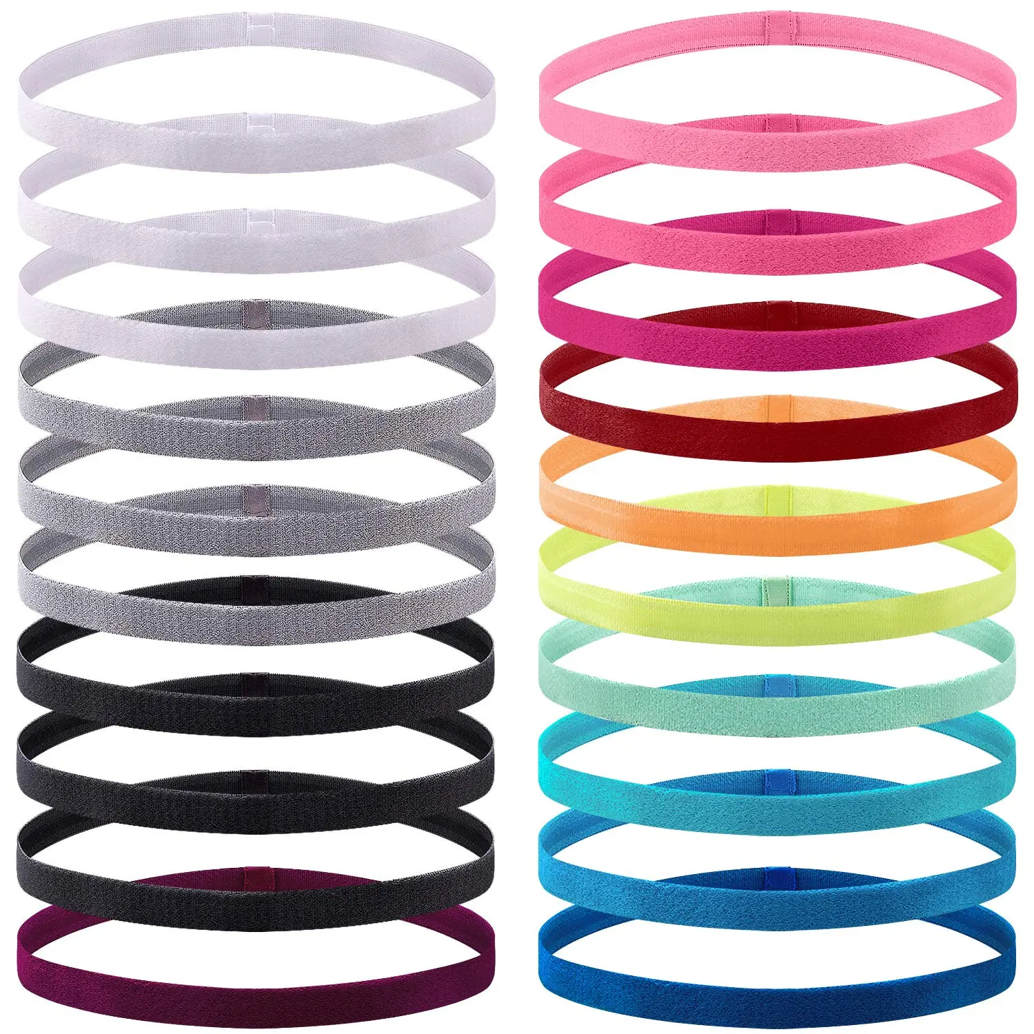 20 count Elastic Headbands for Women Men Girls Non Slip  Headband | Colorful Hair Bands Workout Sweatband Fashion Yoga, Running Elastic  Headbands, 14 Colors