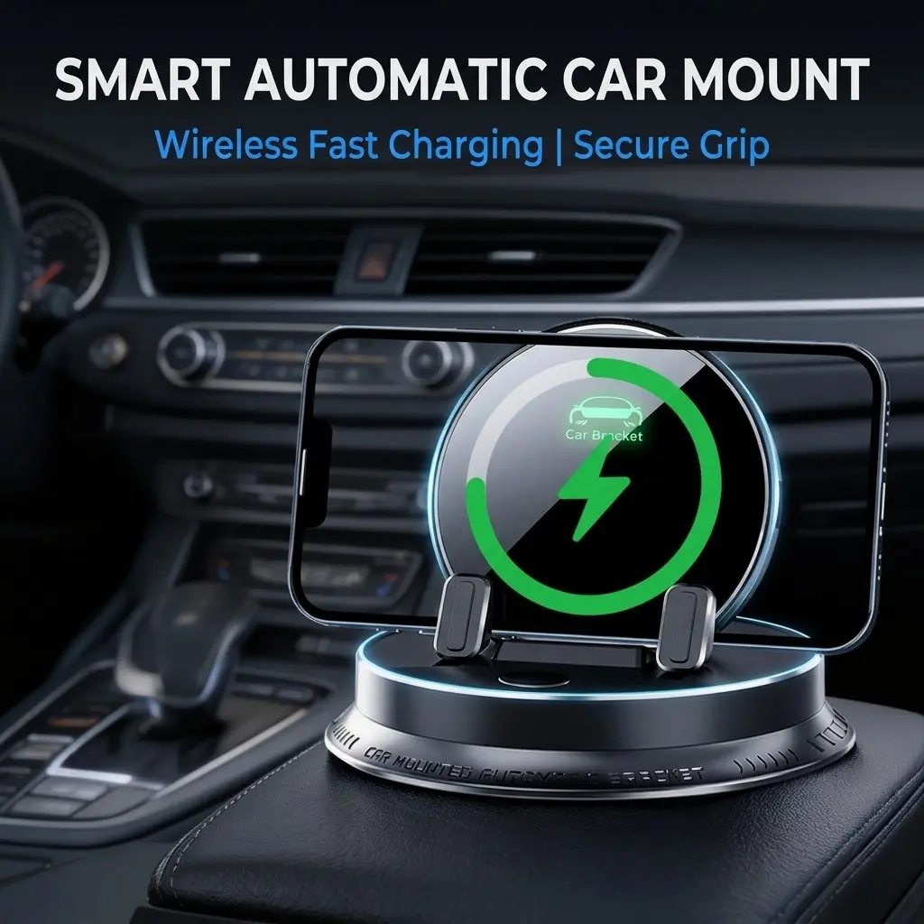 Auto-Sensing Infrared Car Wireless Charging Wireless Charger Mount, Nano-Silicone Anti-Scratch Base, 360° Rotatable Universal Phone Holder for Car Vents & Dashboard, Mini Luxury Navigation Bracket for Home & Office