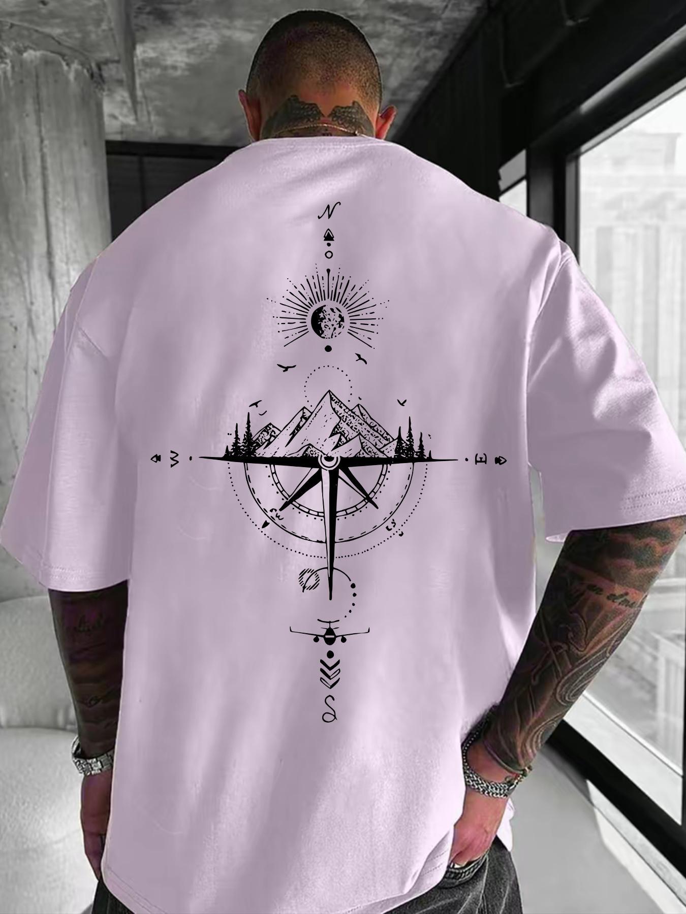 Men's Mountain-Print Round-Neck Tee, Regular-Fit Casual Short-Sleeve T-Shirt for Summer Outdoor Activities and Sports, Casual Sportswear, Casual Sports Top