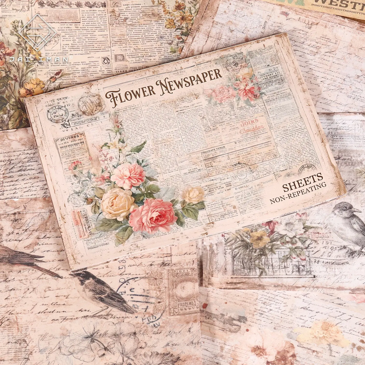 30sheets non repeating patterns A5 Size Floral Newspaper Theme Scrapbook Paper Book, for Scrapbooking Supplies, Background Pad, Mini Gift Packaging, Junk Journals, Craft Enthusiasts, Collage Decoration, Paper Craft, Handcraft