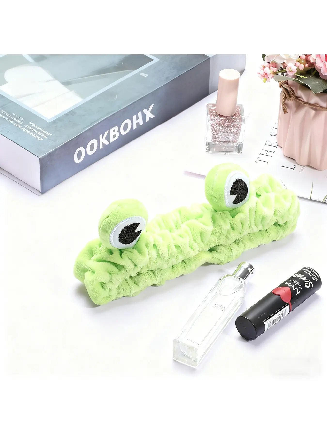 Cute Frog Headband & Hair Band Set, Cartoon Funny Plush Headband with Wristbands for Washing Face, Applying Facial Masks and Makeup, Popular Online Hair Accessory