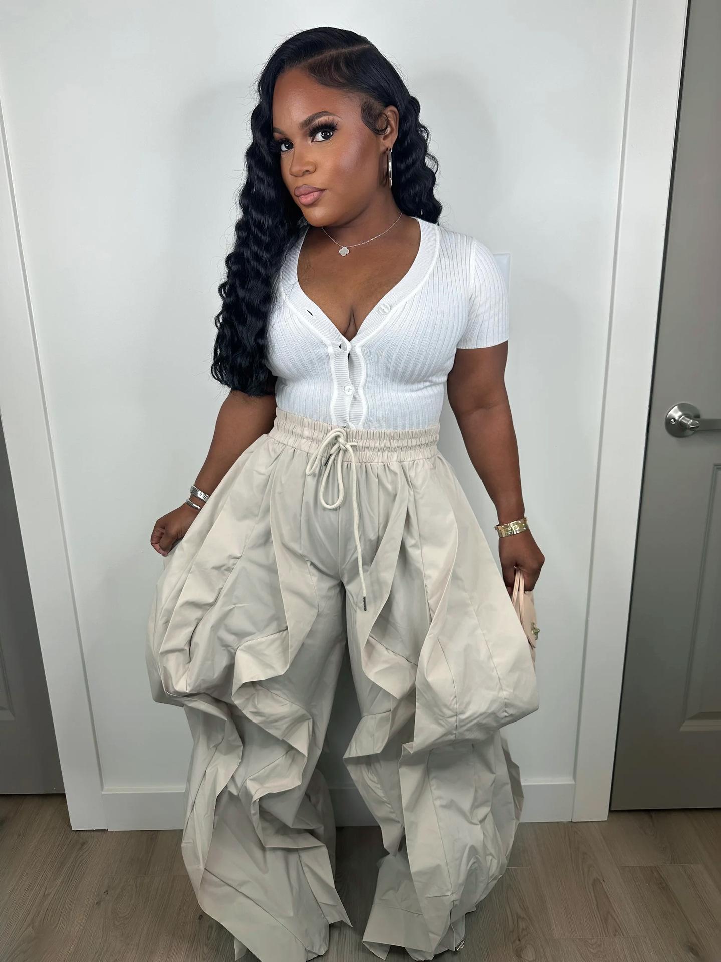 2025 Autumn New European and American Elegant Commuter Workwear Patchwork Lace Lantern Pants Jogger Pants