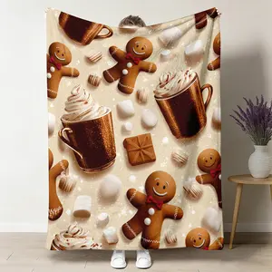 Cozy Gingerbread & Hot Cocoa Flannel Throw Blanket, Warm Soft Christmas Blanket for Couch Bed, Cute Holiday Gift for Women, Girlfriend, Sweet Treat Lovers, Perfect Winter Birthday Christmas Valentine's Day Present ultra-soft comfortable plush throw