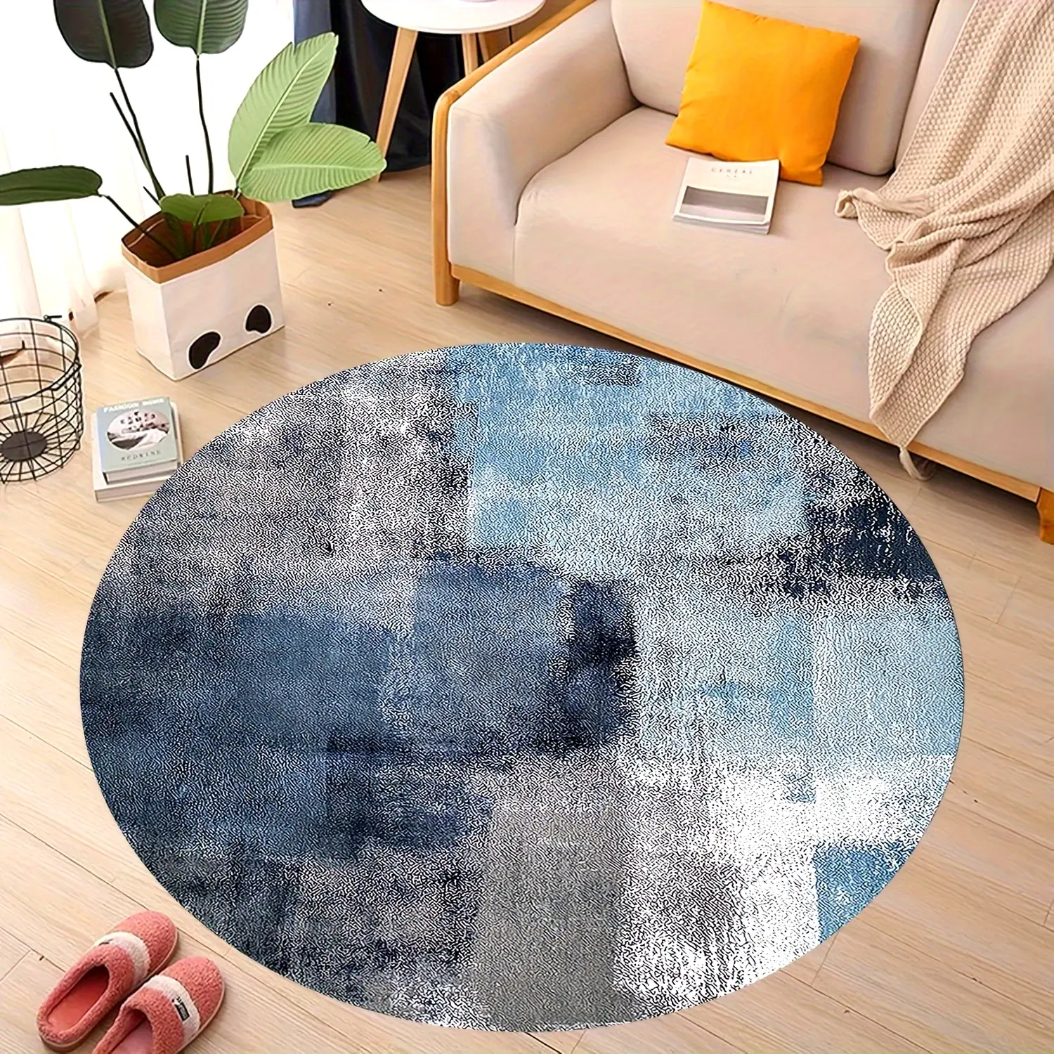 100% Polyester Round Shape Flannel Decorative Rug - Velvet-Like Softness, Modern Home Decor Mat for Living Room, Bedroom