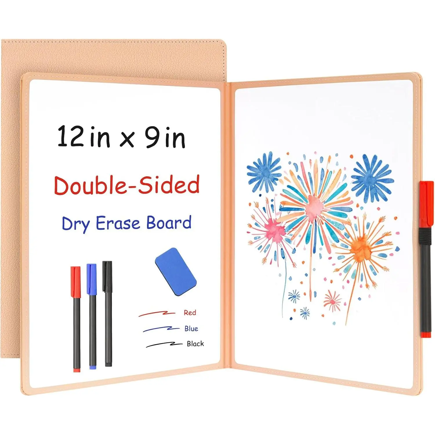 Small White Board Dry Erase, 12'' x 9'' Portable Whiteboard Notebook Black | Double-Sided A4,  Dry Erase Notebook, Foldable Mini Handheld Whiteboard,  PU Leather, Easy to Clean