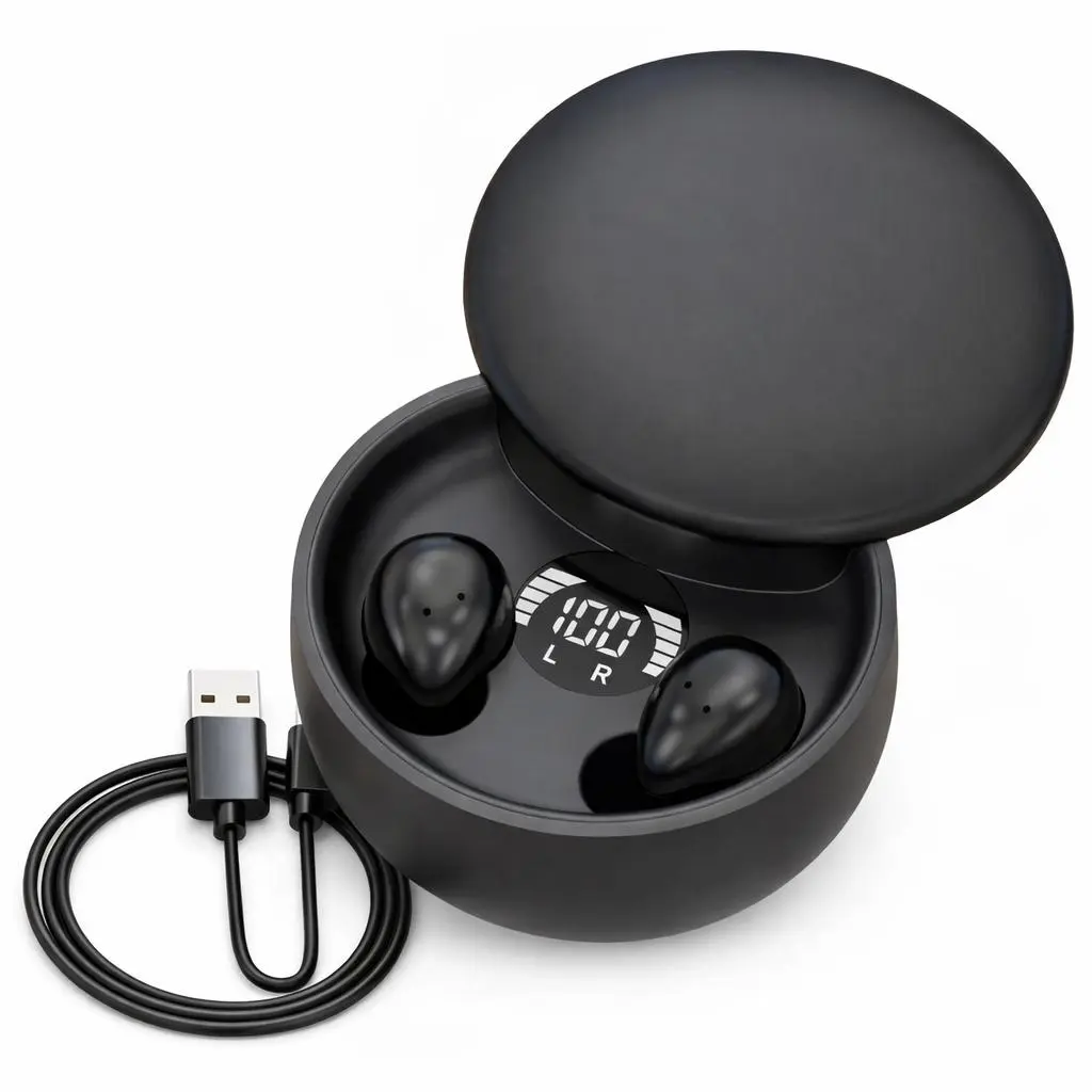 Mini Invisible Bluetooth 5.4 True Wireless Earbuds with Mic, HD Stereo Audio, Noise Cancellation, USB Charging, In-Ear Sport Headphones for Gaming & Workout