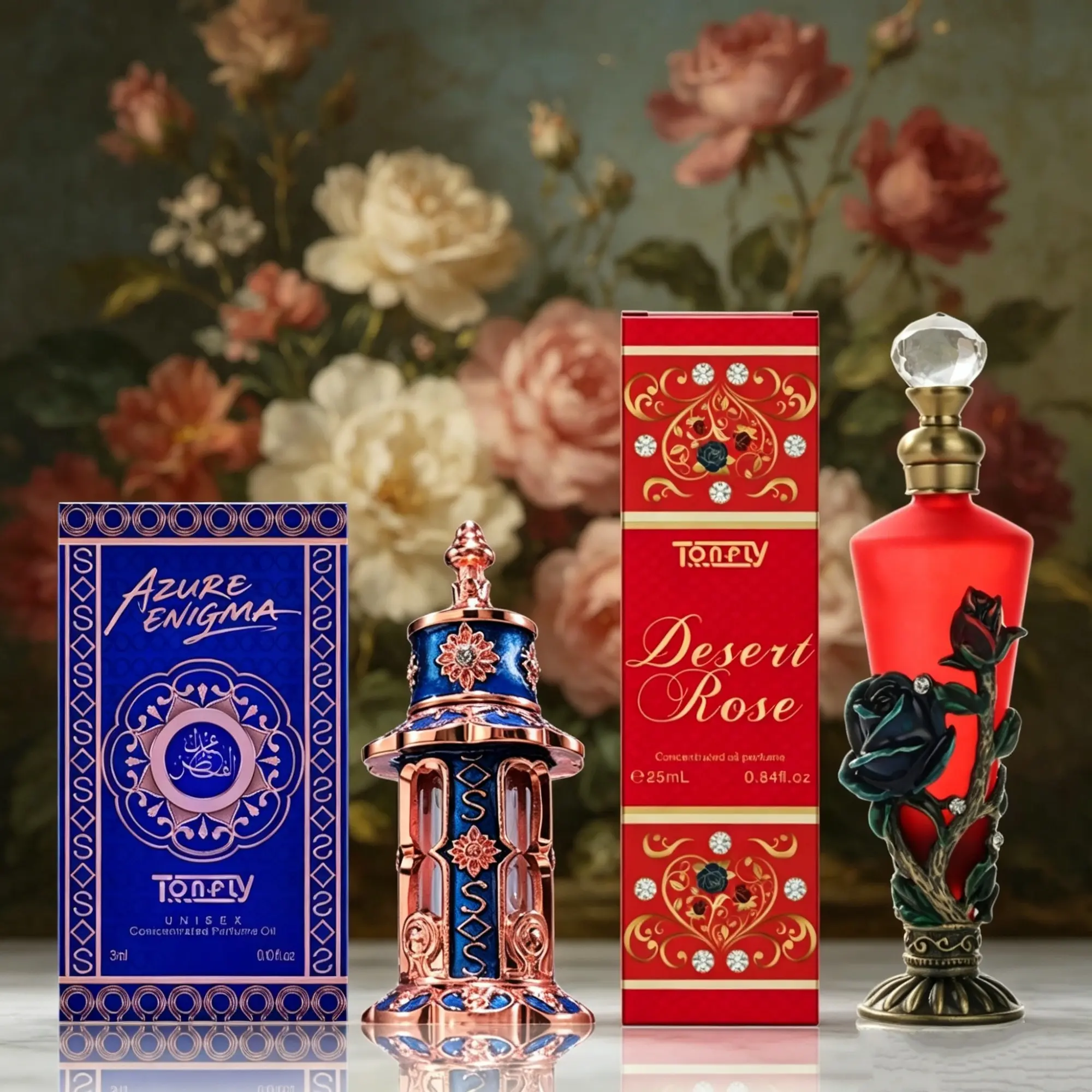 Middle Eastern Perfume Set, Arabic Dubai Fragrance Oil Duo, Rose & Blue Seduction, Elegant Floral Scents, 2-Piece Dropper Bottle, Ideal for Dates & Office Use