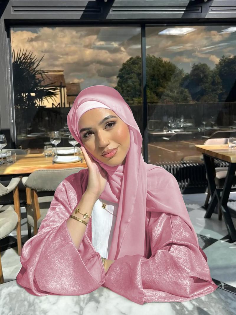 Women's Glossy Solid Batwing Sleeve Abaya without Hijab, Elegant Long Sleeve Open Front Abaya for Party Holiday Daily Wear, Islamic Abaya, Muslim Clothes for Women