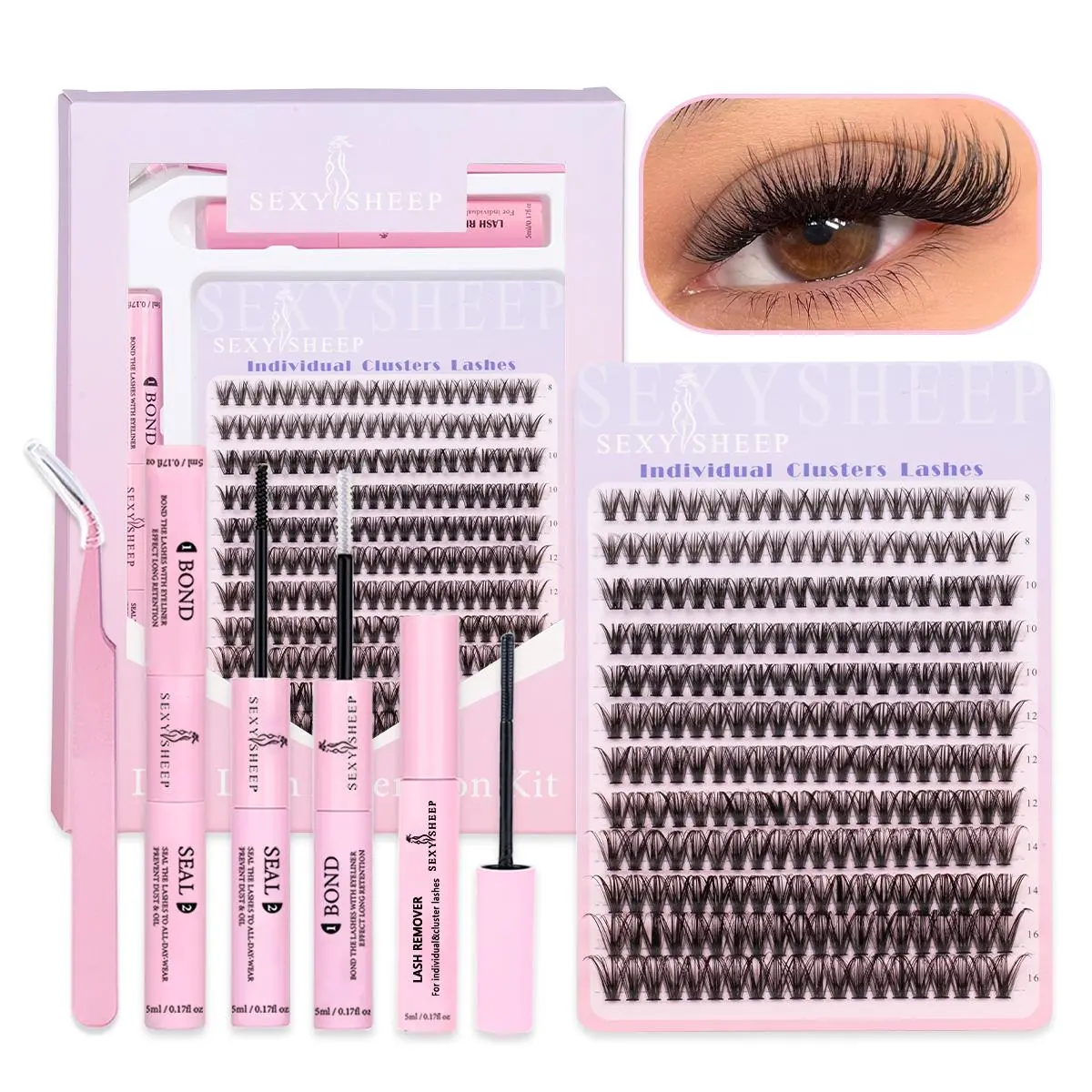Mixed-Length False Eyelashes Kit, Natural-Look Eyelash Extensions, DIY Lash Kit for Eye Makeup Accessories for Women & Girls, Individual False Eyelash