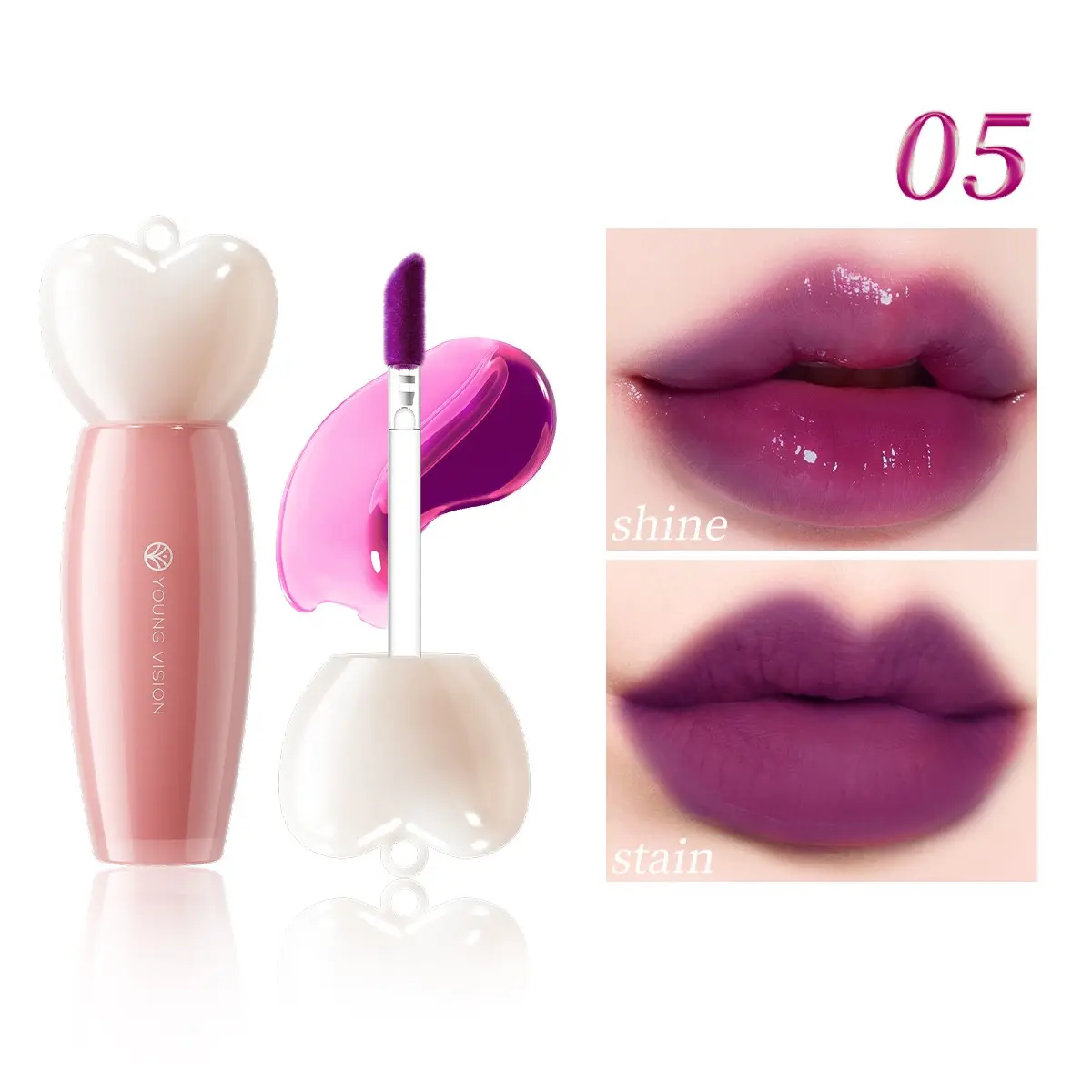 YOUNG VISION  Six-Color Portable Lip Stain, Liquid Tinted Lip Gloss with Chain Hole, Soft Color, Multi-Use Makeup for Lips and Face