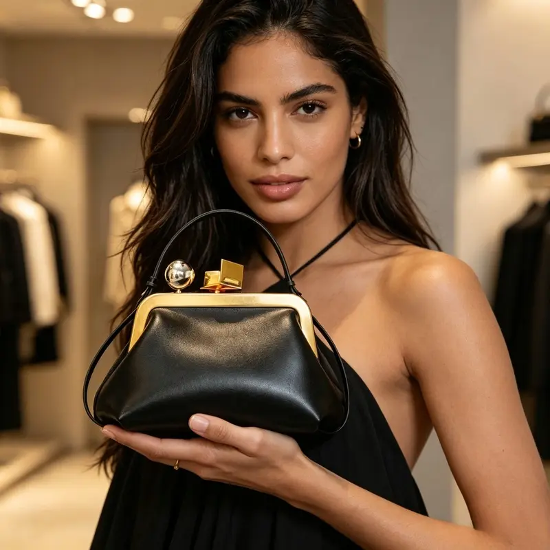 Ladies' elegant and soft handbag, unique two tone geometric gold and silver ball lock clip wallet, slim fitting shoulder bag with mini cross shoulder, luxurious minimalist evening handbag, suitable for weddings, cocktails, dinners, dates, daily outings
