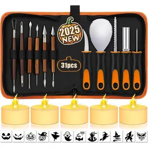 Pumpkin Carving Kit with Stencils: 31 PCS Halloween Pumpkin Carving Tools - Professional Pumpkin Carving Set - Heavy Duty Stainless Steel Jack-O-Lanterns Pumpkin Carving Knife for Kids Adults