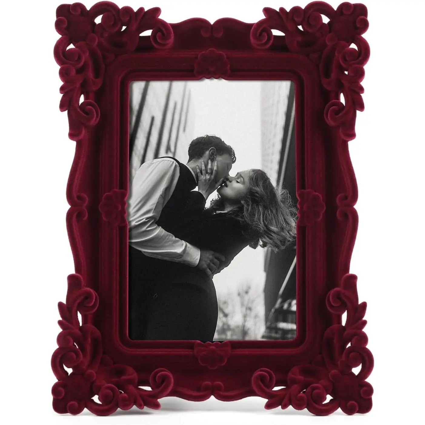 Vintage 4x6 Frame with Stand for Shelf End Table Decor, Old-fashioned Decorative Photo Frame for Victorian Home Decor, Small Picture Frame for Grandparents Memorial Housewarming (Wine Red)