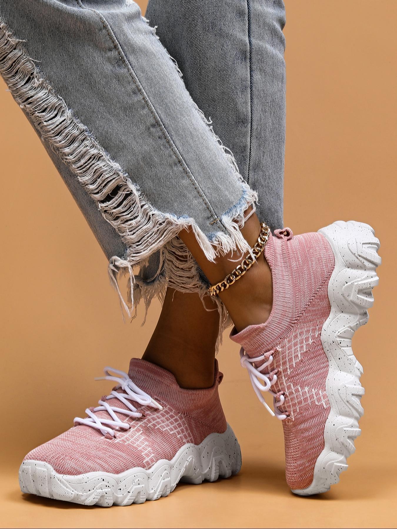 Women's Fashionable Striped Pattern Lace Up Low Top Sneakers, Casual Breathable Comfortable Sports Running Shoes, All-match Basic Shoes for Daily Wear, Closed