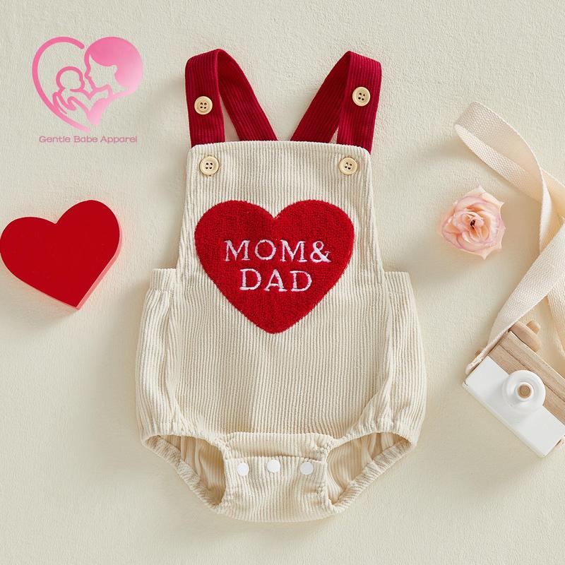 GBA Infant Baby Boy Girl Valentine's Romper Sleeveless Cute Heart Letters Embroidery Bubble Jumpsuit Spring Summer 0-18 Months