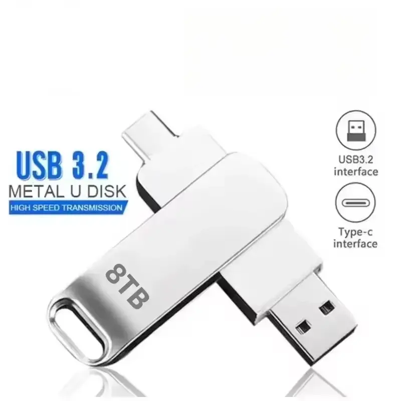 High‑Speed USB 3.2 Pendrive, Waterproof Metal Flash Memory Stick Portable Disk for File Transfer Backup, Multi‑Capacity Black Silver