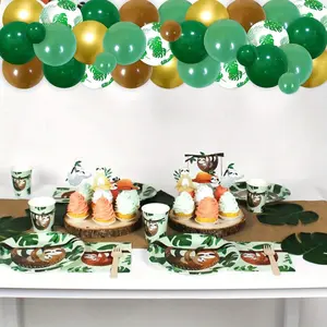 1Set Sloth Theme Birthday Decorations Sloth Happy Birthday Backdrop Green Brown Balloon Arch Kit for Kids Tropical Jungle Animal Themed 1anniversary2anniversary3anniversary4th Birthday Supplies