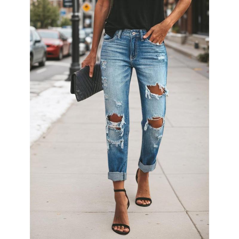 Amzglee Women's Denim Pants Ripped Jeans Low Rise Above the Ankle All Seasons Fashion Amzglee Women's Denim Pants Ripped Jeans Low Rise Above the Ankle All Seasons Fashion