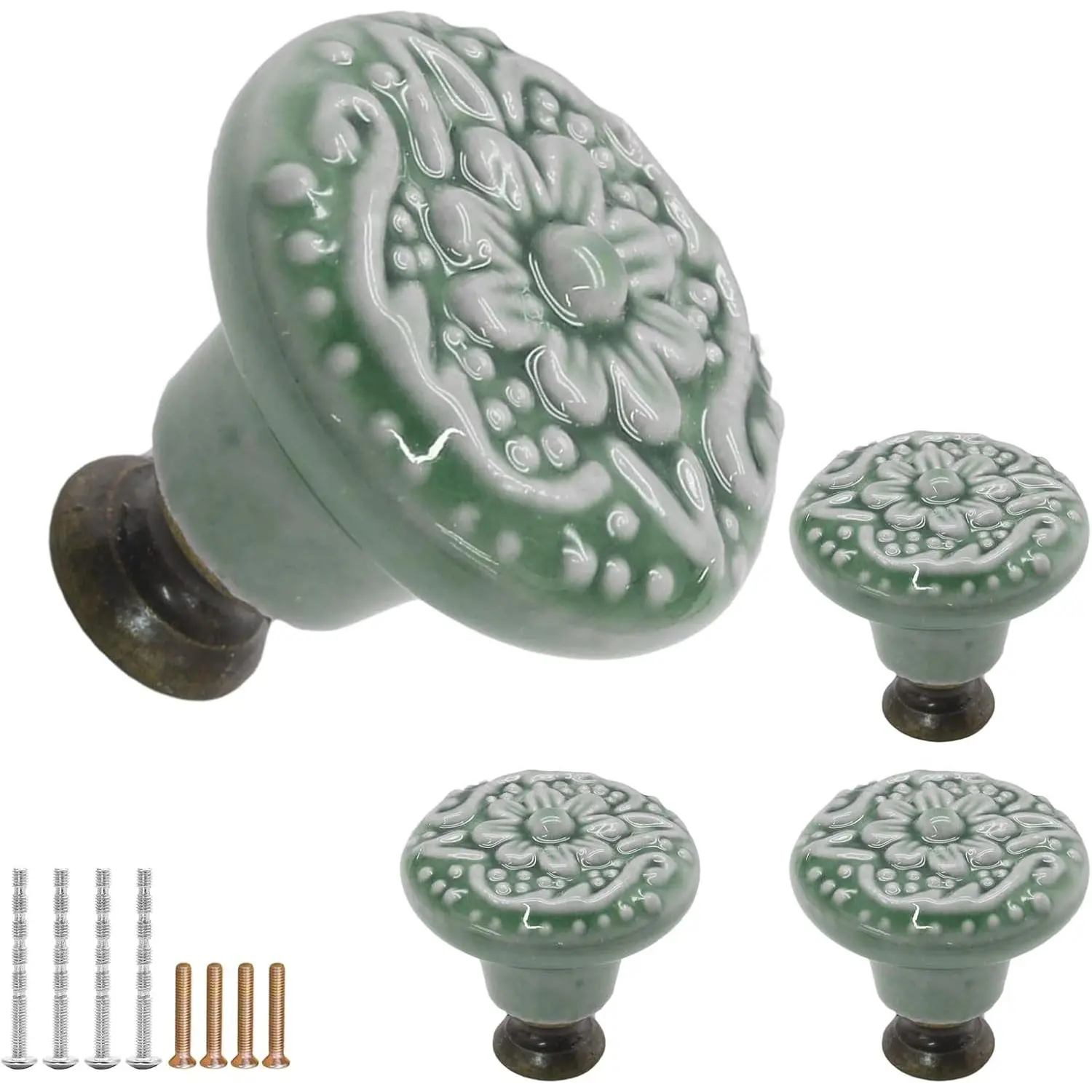 4PCS Green Ceramic Knobs Vintage Handles