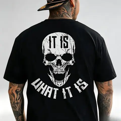 IT IS WHAT IT IS Skull Print Men's T-Shirt, Top Menswear, Tee Shirt Casual Streetwear# graphic print t-shirt