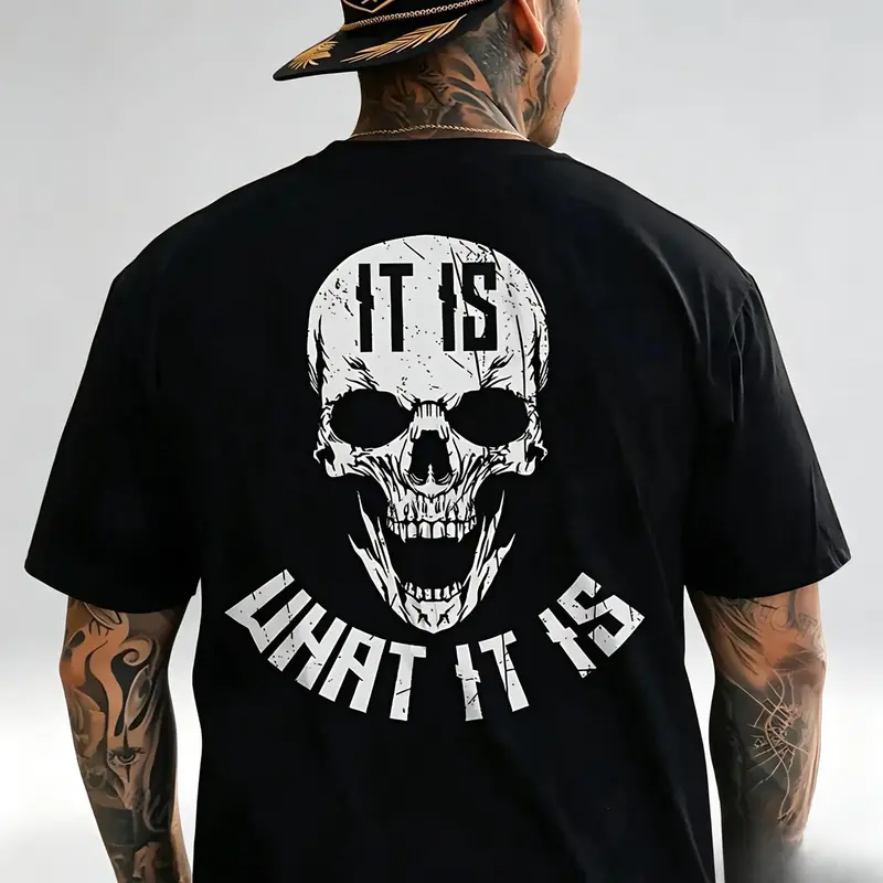 IT IS WHAT IT IS Skull Print Men's T-Shirt, Top Menswear, Tee Shirt Casual Streetwear# graphic print t-shirt