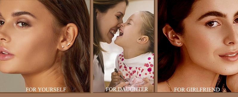 MILACOLATO 2 Pairs 925 Sterling Silver Flat Back Earrings for Women Dainty CZ Flatback Cartilage Earring Small Helix Tragus Multiple Piercing Jewelry