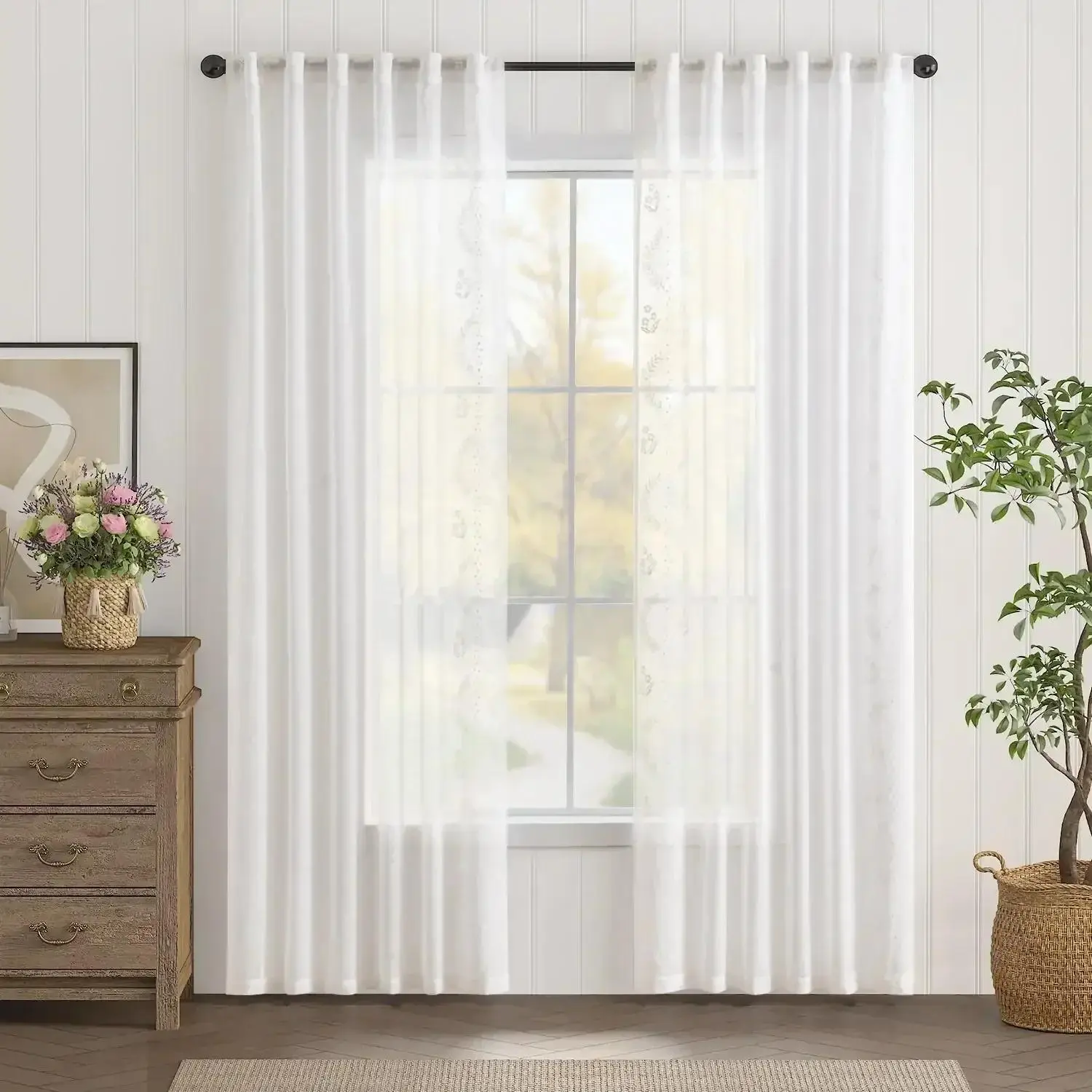 Embroidered Floral Sheer Curtains