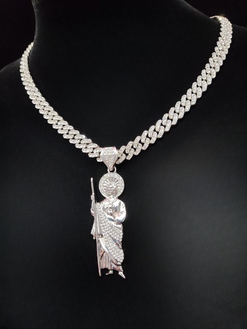 Saint Judas Shaped Pendant Necklace, Cuban Link Chain, Fashion Jewelry for Party, Daily Clothing Decor, Trendy All-match & Exquisite Jewelry for Birthday Gift