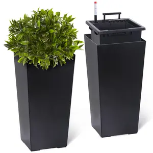 GARVEE23" Tall Planters Set of 2 - Large Modern Indoor and Outdoor Plant Pots in Black and White with Tapered Design, Drainage Holes, Water Level Monitor, Inner Bucket, and Automatic Watering System for Easy Care