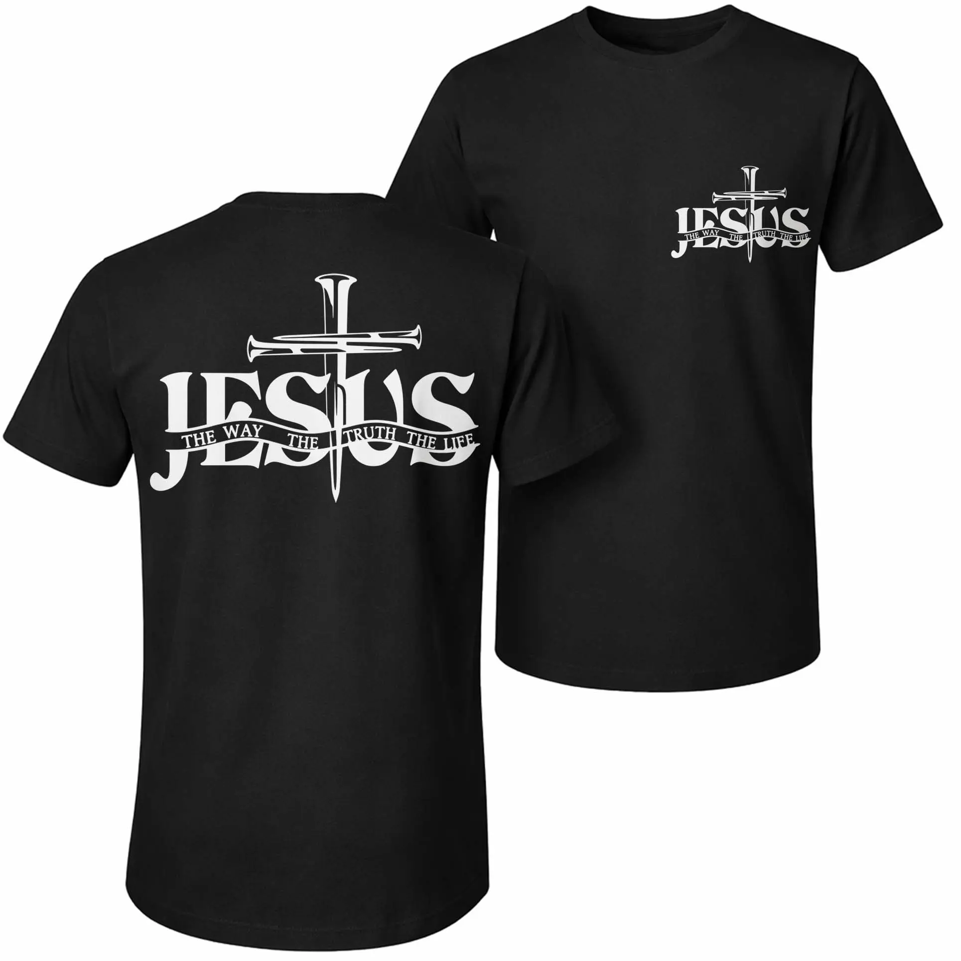 Featuring A "Jesus Is The Way, The Truth, And The Life." Print, Men's Pure Cotton Short-Sleeve T-Shirt Is A Stylish Unisex Piece Suitable For Both Men And Women; Its Classic Crew-Neck Design Makes It A Versatile Choice Perfect For Wear In Any Season.