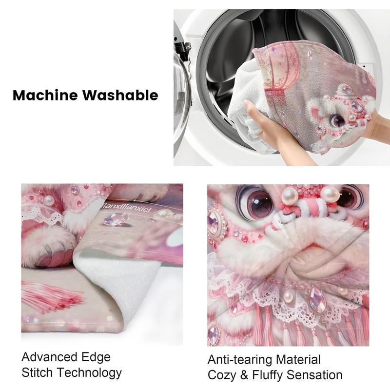 National Trend Theme Printing Blanket, Facecloth Blanket, Into The Traditional Culture, Embellished with Chinese Lanterns and Glitter Effect, Suitable for Sofa, Bedroom and Travel, Suitable for All Seasons