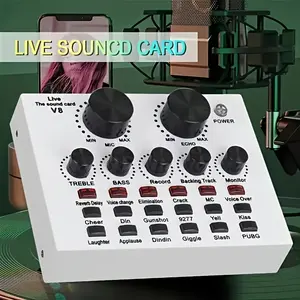 Sound card, PC USB external sound card, karaoke recording mobile audio mixing console, audio live KTV sound card, suitable for live streaming, karaoke, recording, voice chat, compact audio mixing console, stylish design, precision engineering, sturdy and