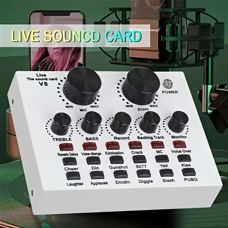 Sound card, Live sound cards, PC USB external sound card, karaoke recording mobile audio mixing console, audio live KTV sound card, suitable for live streaming, karaoke, recording, compact audio mixing console, precision engineering