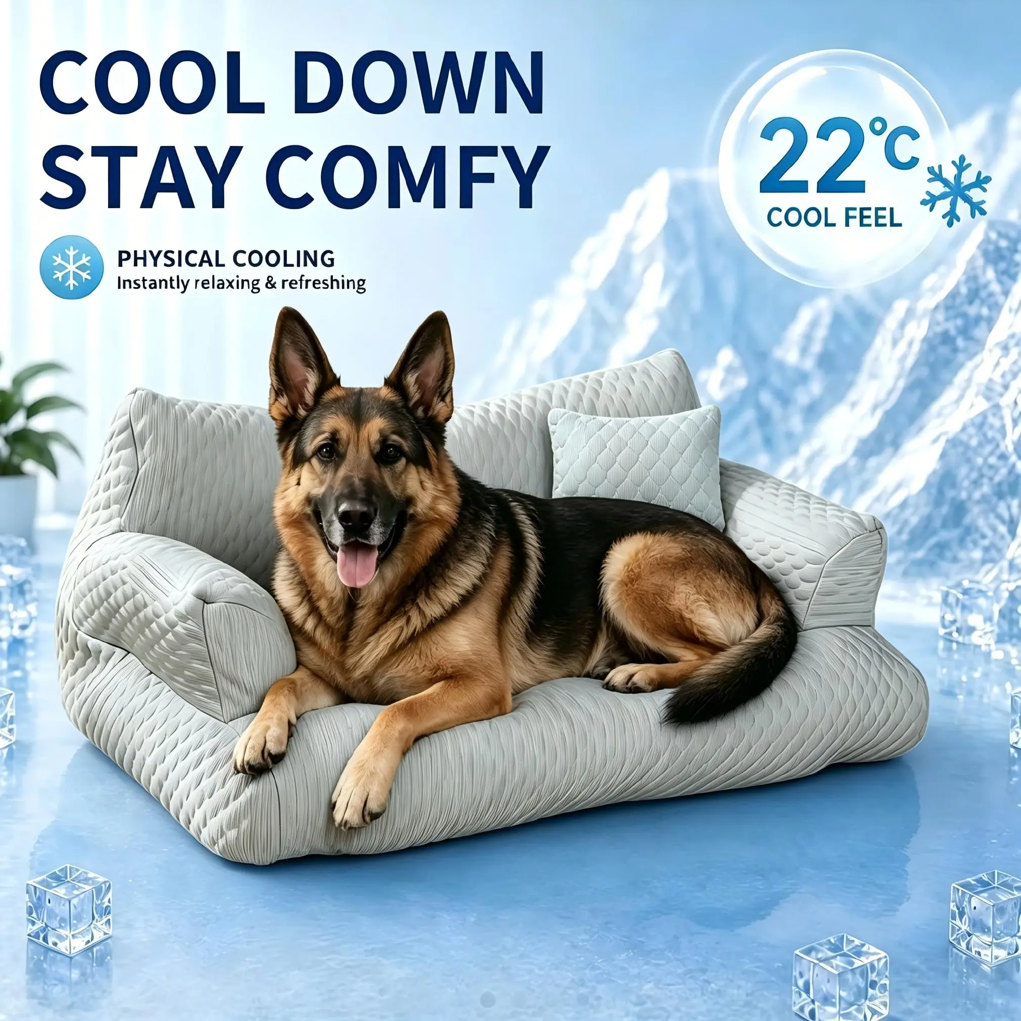 Pet Ice Silk Cooling Sofa with Small Pillow, Cool Summer Bed, 5D Massage Granules, 22°c Touch, Durable Breathable PP Cotton, Cat Dog Comfort，Compress and package, wait 24-48 hours for it to return to its original state.