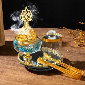 Middle Eastern Style Glass Incense Burner, Elegant Set, Durable Home Decor, Ideal for Living Room and Bedroom, Aroma Atmosphere Maker