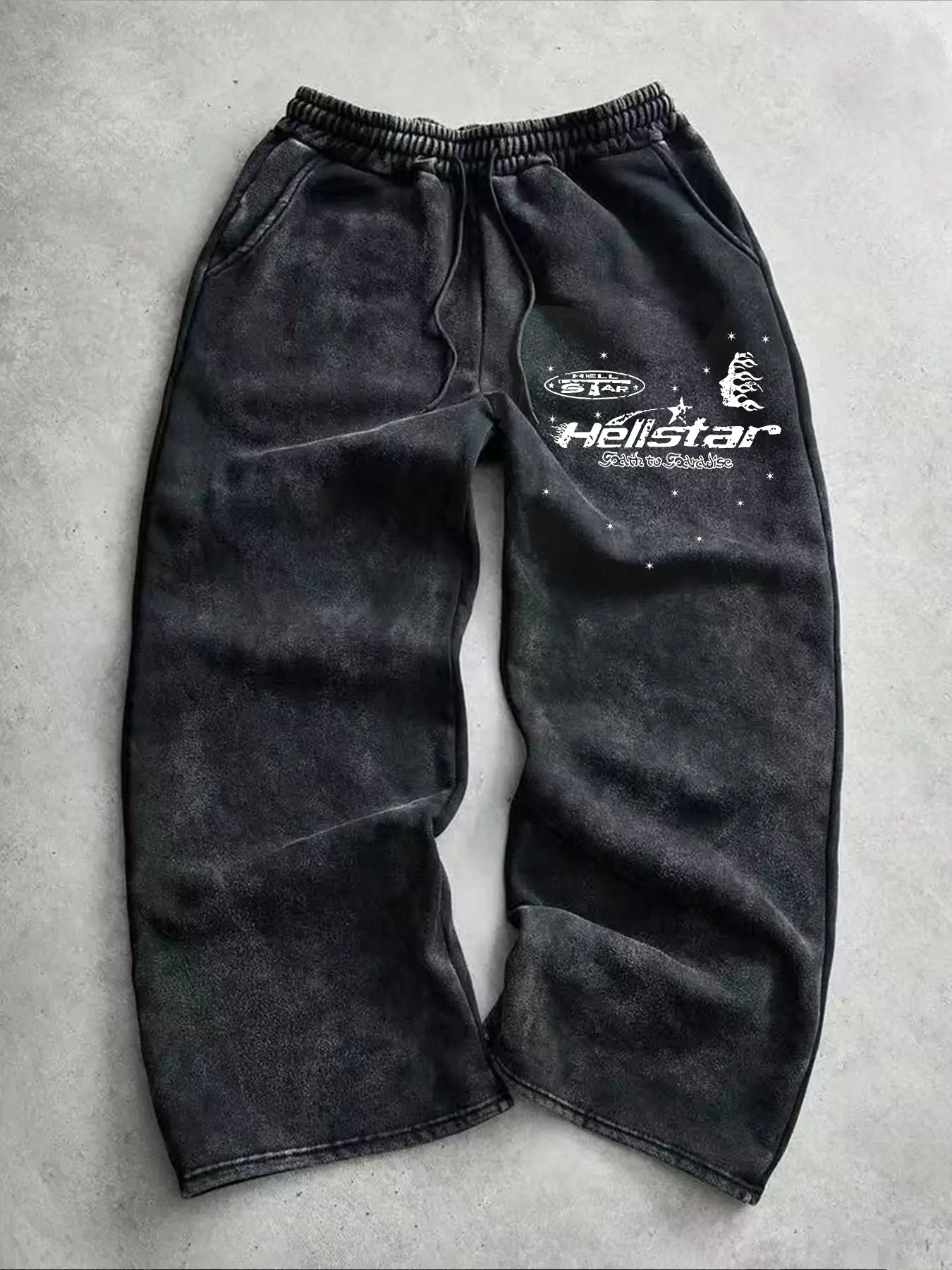 Men's Vintage Washed Tie-Dye Flame Letter Star Casual Pants, Fall Winter New Fashion Trendy Versatile Sports Sweatpants, Straight Leg