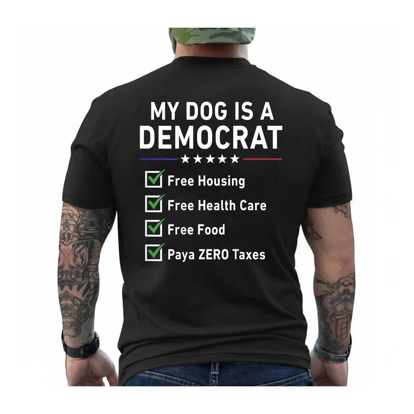 Unisex 100% Smooth 180g Cotton Crew Neck Short Sleeve Stripe Blue Political Graphic T-Shirt - Funny Democrat Animal Lover Casual Outdoor Sports Top, Patriotic Voting Tee (S to 3XL), Classic Streetwear