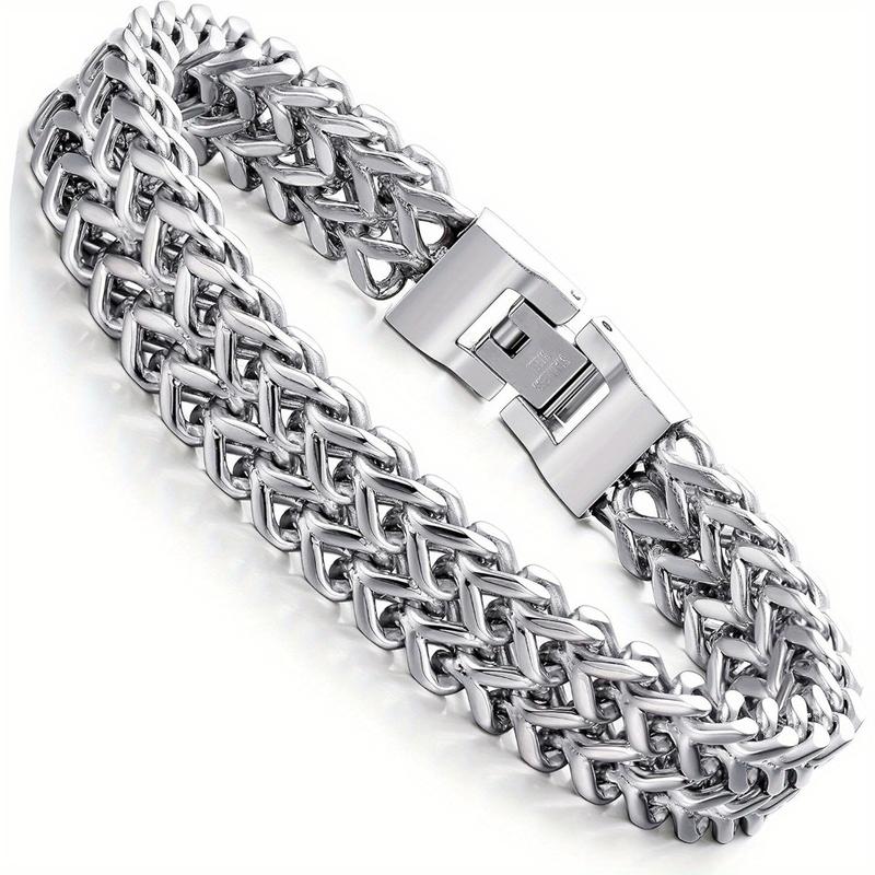 FIBO STEEL 12MM Stainless Steel Two-Strand Wheat Chain Bracelet for Men Punk Biker 8.0-9.1 inches Non Tarnish Elegant Minimalist Bangle