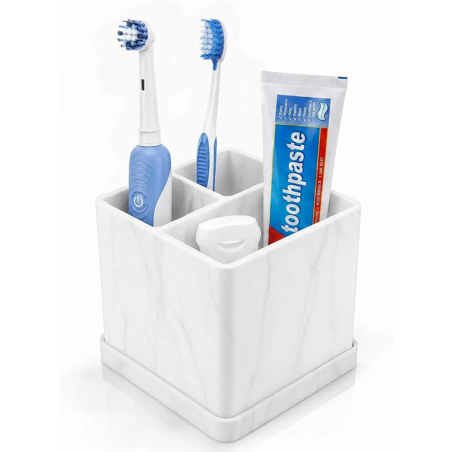 Holders for Bathrooms Marble White, 3-Slot  Holder and Organizer, Bathroom  Holder Set, Soft Countertop  Brush Holder, Portable and Easy to Clean