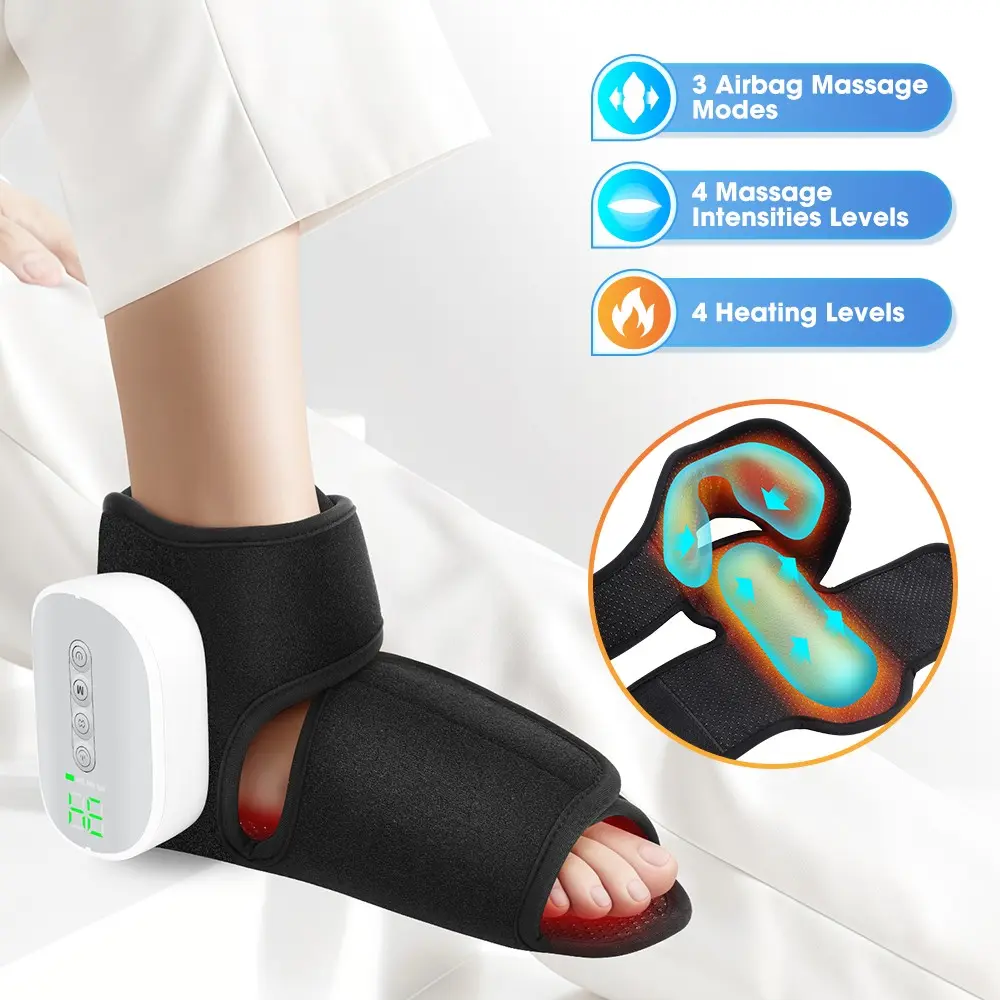 Wireless Air Pressure Ankle Foot Massager, 3000mah Battery, 4 Heat Levels, 3 Massage Modes, Adjustable Pressure, Portable, Relieves Fatigue