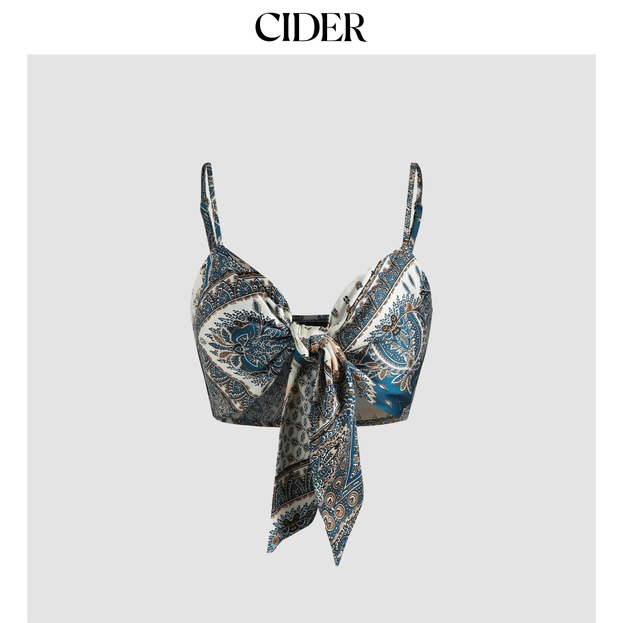 Cider [3 colors, size 2-10] Boho Paisley Tie Front Crop Tank Top SohoChic
